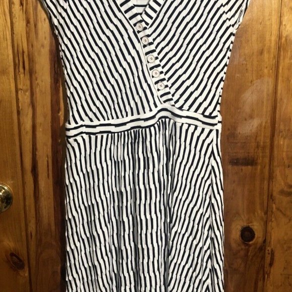 Maeve Anthropologie Paladino Dress Faux Wrap Puckered Stripe V-Neck Cap Sleeve S - Picture 7 of 11